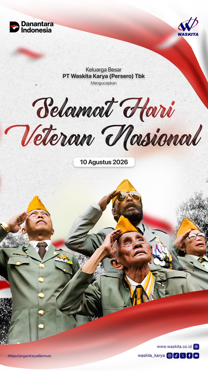 waskita_karya's tweet photo. Selamat Hari Veteran Nasional 🇮🇩

Terima kasih atas perjuangan, keberanian, dan pengabdian para veteran yang telah menjaga kehormatan serta kemerdekaan Indonesia

Semangat juangmu akan selalu hidup dan menjadi teladan bagi generasi penerus bangsa https://t.co/sZIS9eduyB