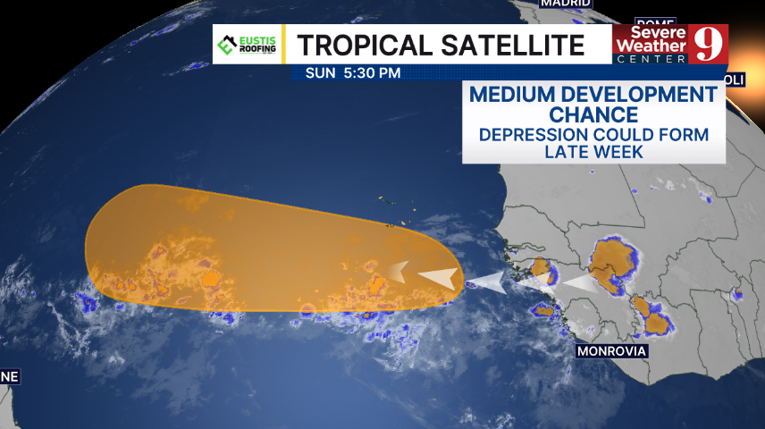 DHeckardWFTV's tweet photo. #TROPICS SUN PM UPDATE
Watching 3 areas in the Atlantic this week
> Area in open Atlantic has a Low Development Chance as it moves west
> Area near Africa has a Medium Development Chance and could be a TD late week
> NEW Area west of Bermuda has a Very Low Development Chance https://t.co/8NLKVztNS2