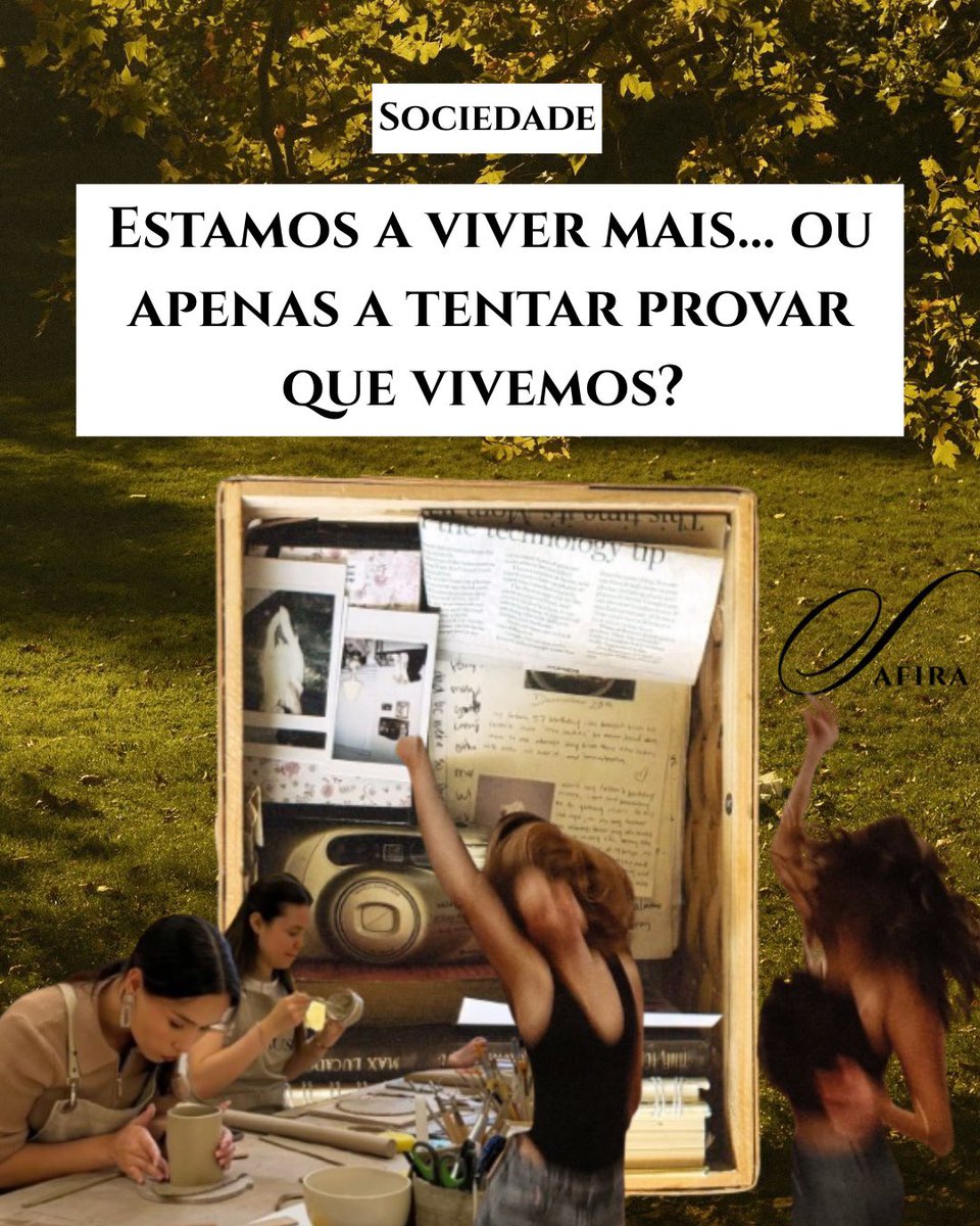 RevistaSafira's tweet photo. Estamos a viver mais… ou apenas a tentar provar que vivemos?

Viajar, ir a concertos, experimentar restaurantes, conhecer lugares novos, ter sempre planos.

Lê o artigo completo em https://t.co/XdZBb4ZP18

#sociedade #moments #fomo #experiencias #lifestyle https://t.co/T8xDHAjdX1