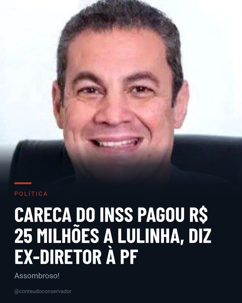 MachadoDarlon's tweet photo. 🚨🇧🇷🔥 CARECA DO INSS PAGOU R$ 25 MILHÕES A LULINHA, DIZ EX-DIRETOR À PF‼️  Edson Claro Medeiros Jr., ex-diretor comercial da World Cannabis, afirmou à Polícia Federal que seu antigo chefe, Antônio Carlos Camilo Antunes — conhecido como Careca do INSS — teria pago R$ 25 milhões a Fábio Luís Lula da Silva, o Lulinha, filho mais velho do presidente Lula. O depoimento, que se estendeu por mais de 70 horas, abriu caminho para investigações sobre o esquema que desviou R$ 6 bilhões dos aposentados do INSS. "A primeira coisa que falei é que muita gente grande estava envolvida", contou o empresário. "Falei sobre a comissão de 25 milhões que o Antonio disse que pagaria para o filho do presidente e também sobre o envolvimento de outras pessoas importantes, incluindo o senador Weverton Rocha". O executivo relatou à PF que Lulinha teria recebido a comissão por ter ajudado a viabilizar um contrato de R$ 1 bilhão no Ministério da Saúde para venda de testes rápidos de dengue e zika. Edson contou ainda que o filho do presidente viajava com o Careca do INSS para Portugal, Alemanha, Suíça e Espanha para tratar de outros negócios. Além da bolada inicial, Lulinha receberia uma mesada mensal de R$ 300 mil, paga pela lobista Roberta Luchsinger, amiga dele, e pela publicitária Danielle Fonteles, que mora em Portugal. As revelações cobram um preço alto do empresário. A CPMI do INSS tentou incluí-lo no programa de proteção a testemunhas, mas sem sucesso. Nas últimas semanas, Edson passou a receber ligações intimidadoras vindas dos Estados Unidos, do Paraguai e do interior de São Paulo. Em um dos telefonemas, alguém advertiu que ele estava "falando muito". Antes de ser preso, em setembro de 2025, o próprio Careca do INSS teria ameaçado "meter uma bala" na cabeça do ex-subordinado caso ele resolvesse abrir a boca.