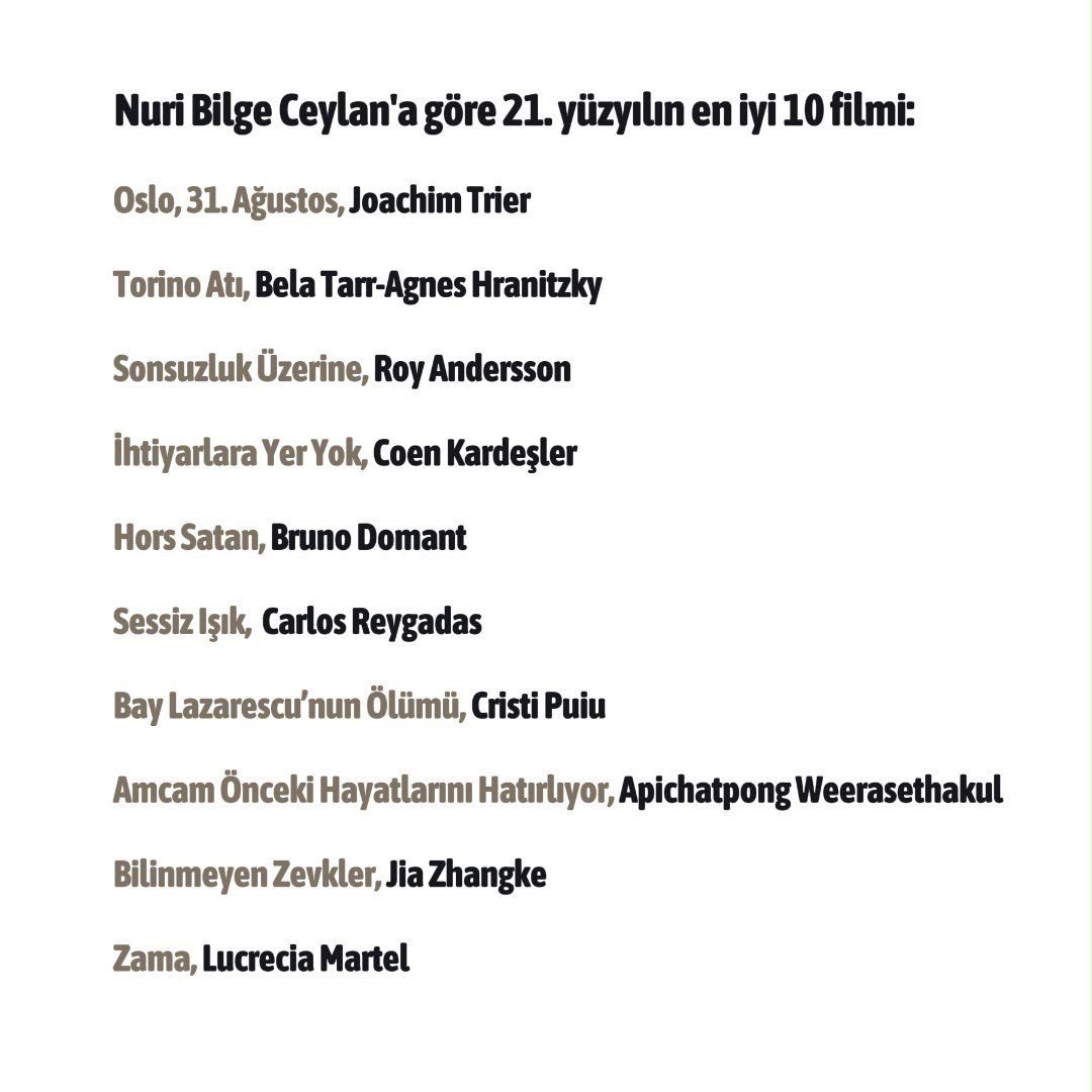 Nuri Bilge Ceylan'dan 21. yüzyılın en iyi 10 filmi listesi