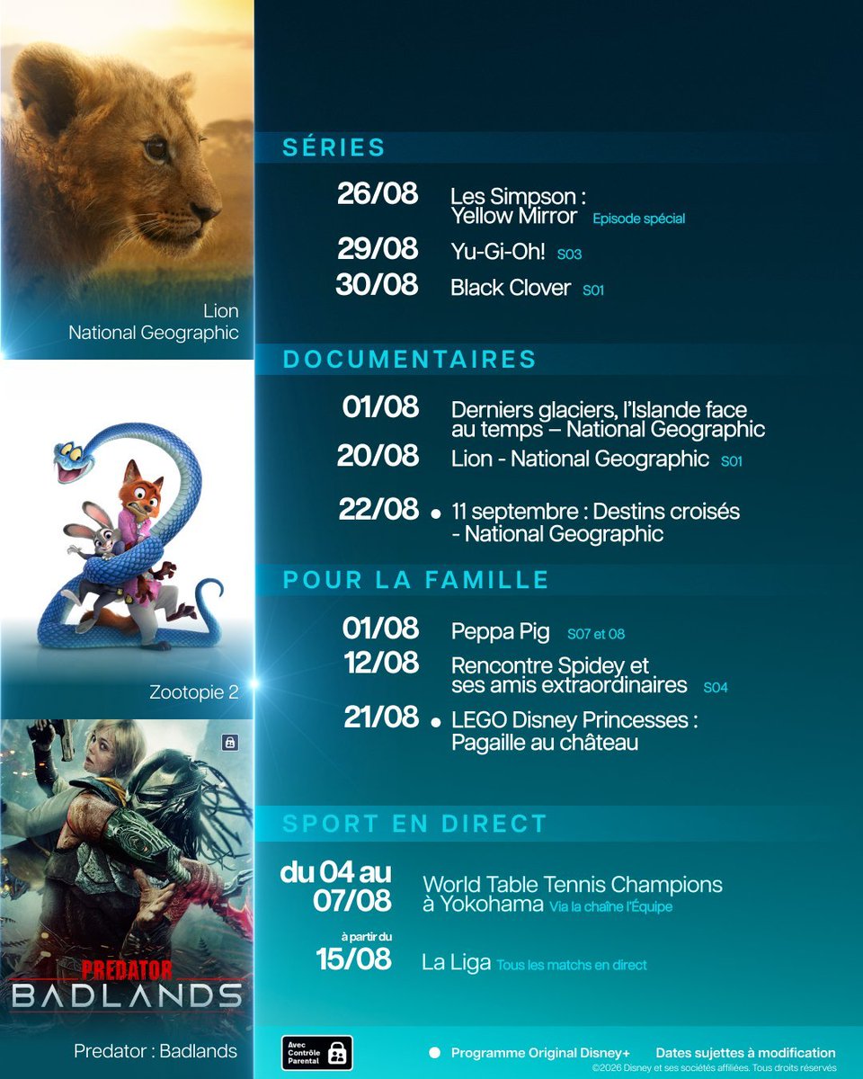 alxserix's tweet photo. 📅 Calendriers des sorties streaming du mois d'AOÛT 2026 sur #Netflix, #PrimeVideo, #DisneyPlus, #AppleTV, #ParamountPlus, #HBOMax, #CANALPlus, #OCS, #UniversalPlus et #TF1Plus.
👉 Follow pour être informé de l'ensemble des sorties streaming !
1/4 https://t.co/i5Kbs8VdE3