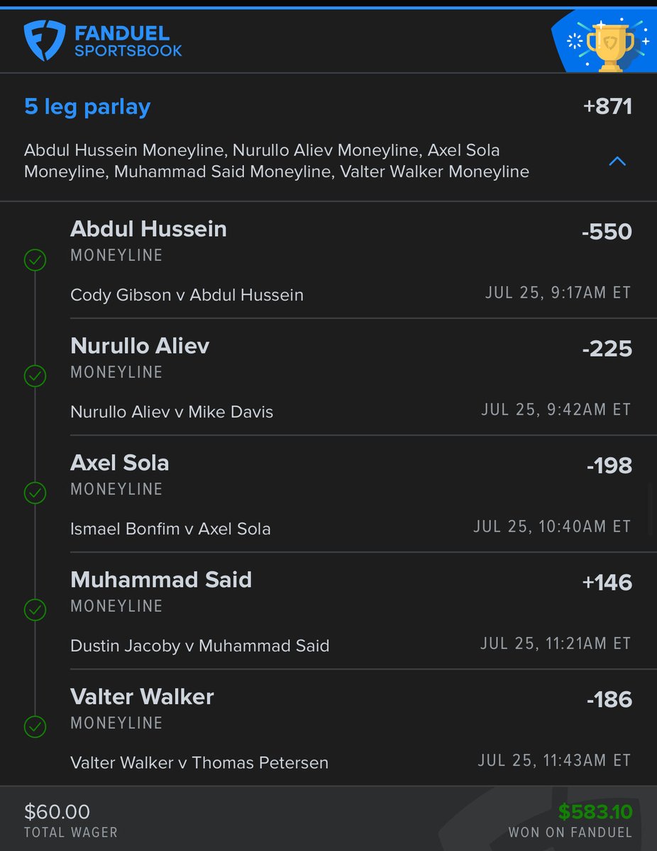 BartBetsALOT's tweet photo. Recent wins from the #UFCFightNight events from the last 3 weeks! Over 2k won. Had several other plays come up one leg short, but significantly profitable in the end! https://t.co/h9QxCedIG6