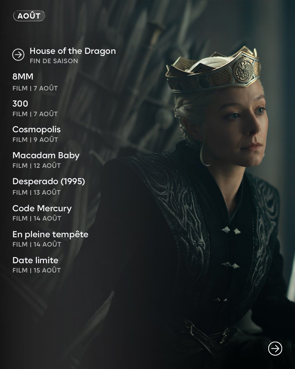 alxserix's tweet photo. 📅 Calendriers des sorties streaming du mois d'AOÛT 2026 sur #Netflix, #PrimeVideo, #DisneyPlus, #AppleTV, #ParamountPlus, #HBOMax, #CANALPlus, #OCS, #UniversalPlus et #TF1Plus.
👉 Follow pour être informé de l'ensemble des sorties streaming !
2/4 https://t.co/cmPQxz9M2j