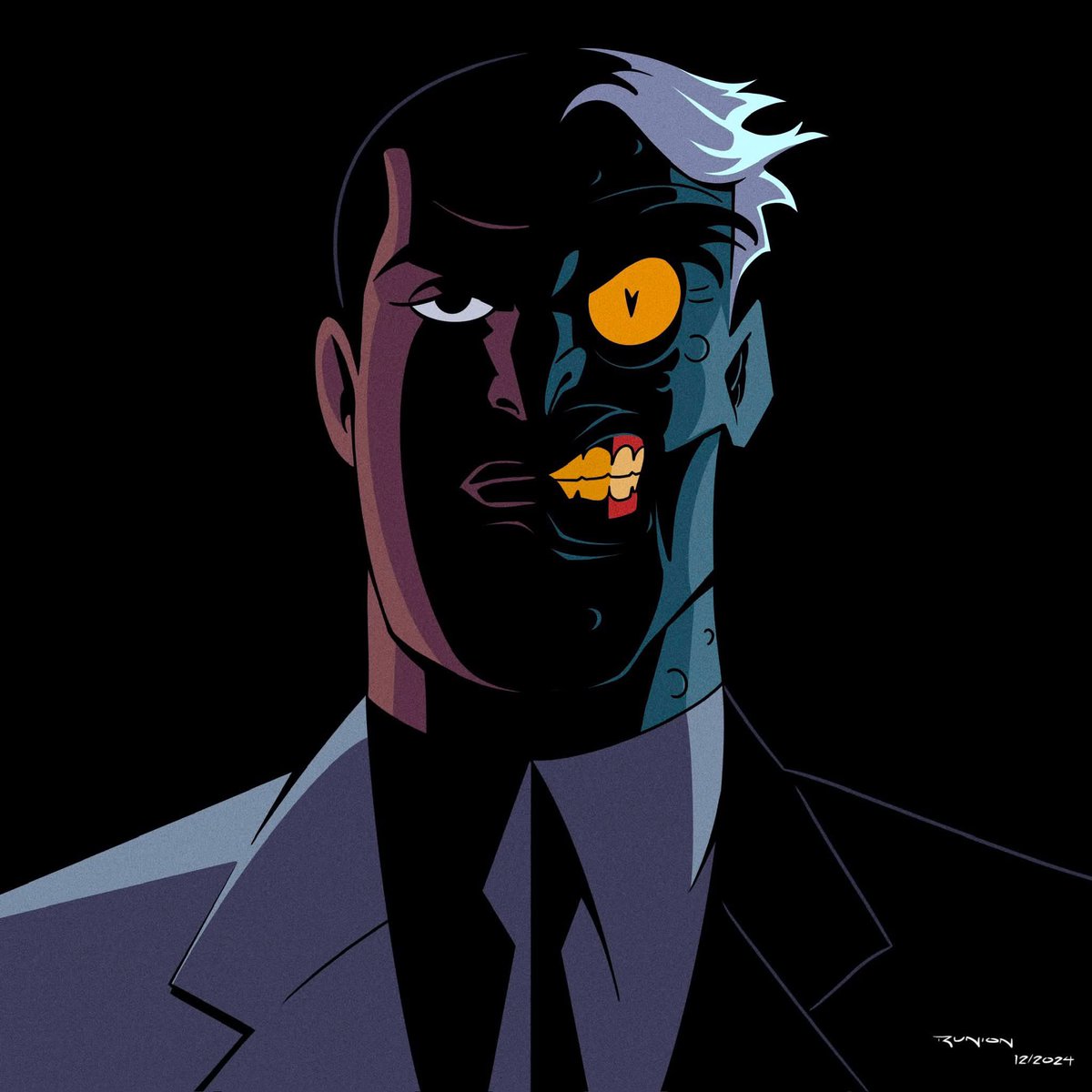 BatmanNotes's tweet photo. Two-Face: Batman: The Animated Series 
Artwork by Andrew Runion https://t.co/Dp2IiyDzBB