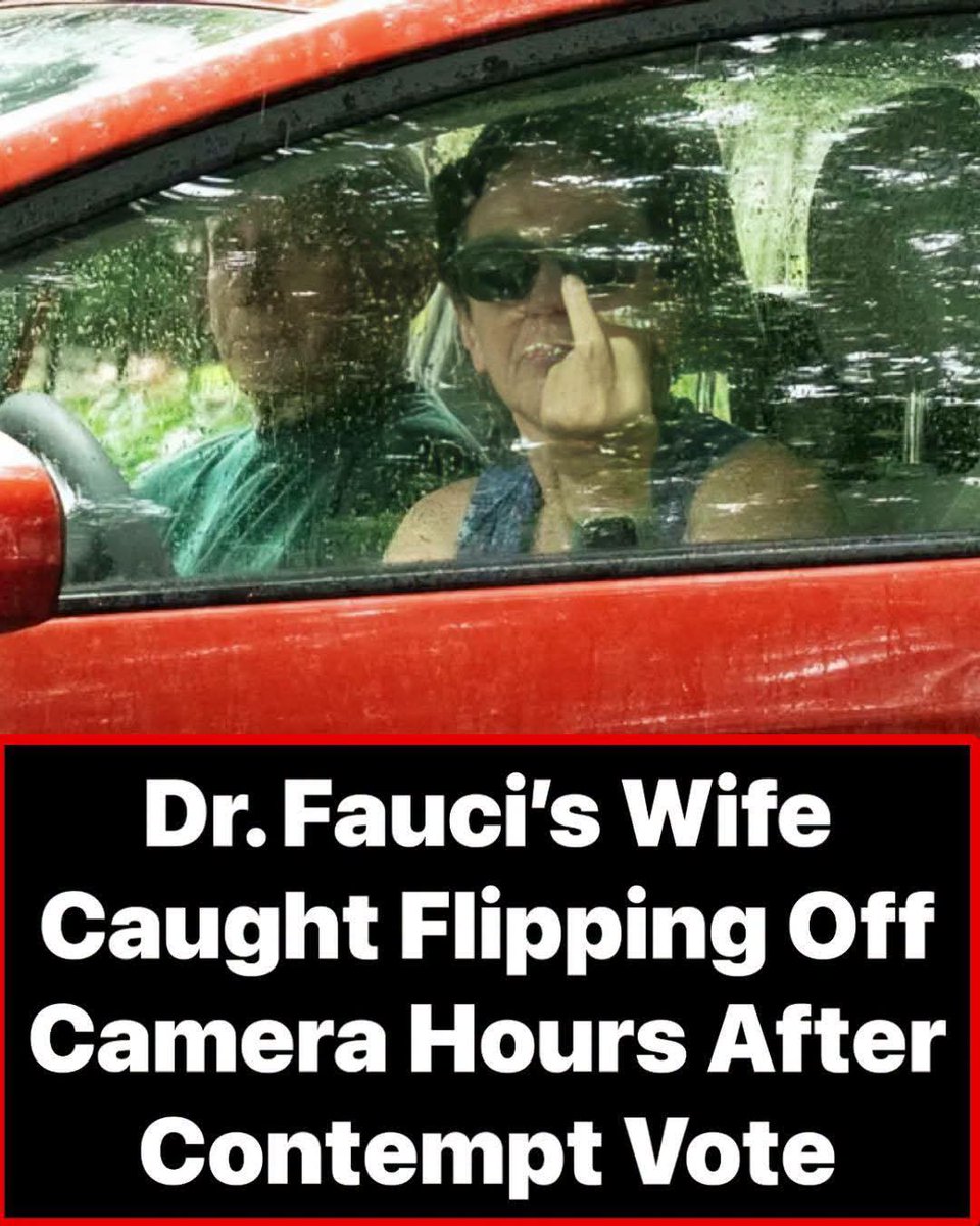 Core_BriefHQ's tweet photo. Dr. Fauci’s Wife Caught Flipping Off Camera Hours After Contempt Vote.

Dr. Anthony Fauci’s wife, Christine Grady, was photographed flipping off a camera just hours after a Senate committee voted to hold him in contempt and refer him to the DOJ for potential prosecution. https://t.co/JH209ibZqF
