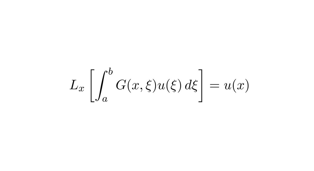 gammaofzeta's tweet photo. Here, the final piece in my series on regular Sturm-Liouville problems.

I began with a second-order self-adjoint differential operator on a compact interval, separated boundary conditions, and the classical eigenvalue problem \mathcal{L}[y]=\lambda y. The goal was to prove that there exists a countably infinite sequence of real eigenvalues \lambda_n\to+\infty, bounded from below, together with a corresponding orthonormal basis of eigenfunctions that is complete in \mathcal{L}^2.

The key construction is the Green’s function. It converts the differential eigenvalue problem into an equivalent compact self-adjoint integral equation. Once that translation is made, the spectral theorem for compact self-adjoint operators gives existence, the accumulation pattern \lambda_n\to+\infty, and completeness. An elementary quadratic-form argument (integration by parts + the boundary conditions) shows that the spectrum cannot run off to -\infty.

The same eigenfunctions become the natural basis for separation of variables in the classical linear PDEs of mathematical physics: the heat equation (exponential decay of high modes), the wave equation (normal modes of vibration), and Laplace problem in rectangles, disks, and other separable geometries. Completeness guarantees that arbitrary initial or boundary data can be expanded.

In short, the spectral theory of one ordinary differential operator on an interval is the backbone of eigenfunction expansions for partial differential equations.

Read the piece here:

https://t.co/ov7BbsozuC