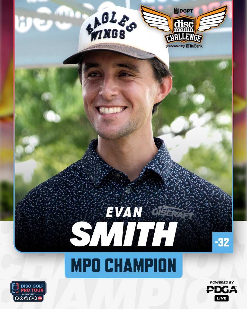 DiscGolfProTour's tweet photo. With his first ever DGPT win, Evan Smith is your 2026 Discmania Challenge presented by TruBank MPO Champion!!! 🏆 https://t.co/zGouDeetJA