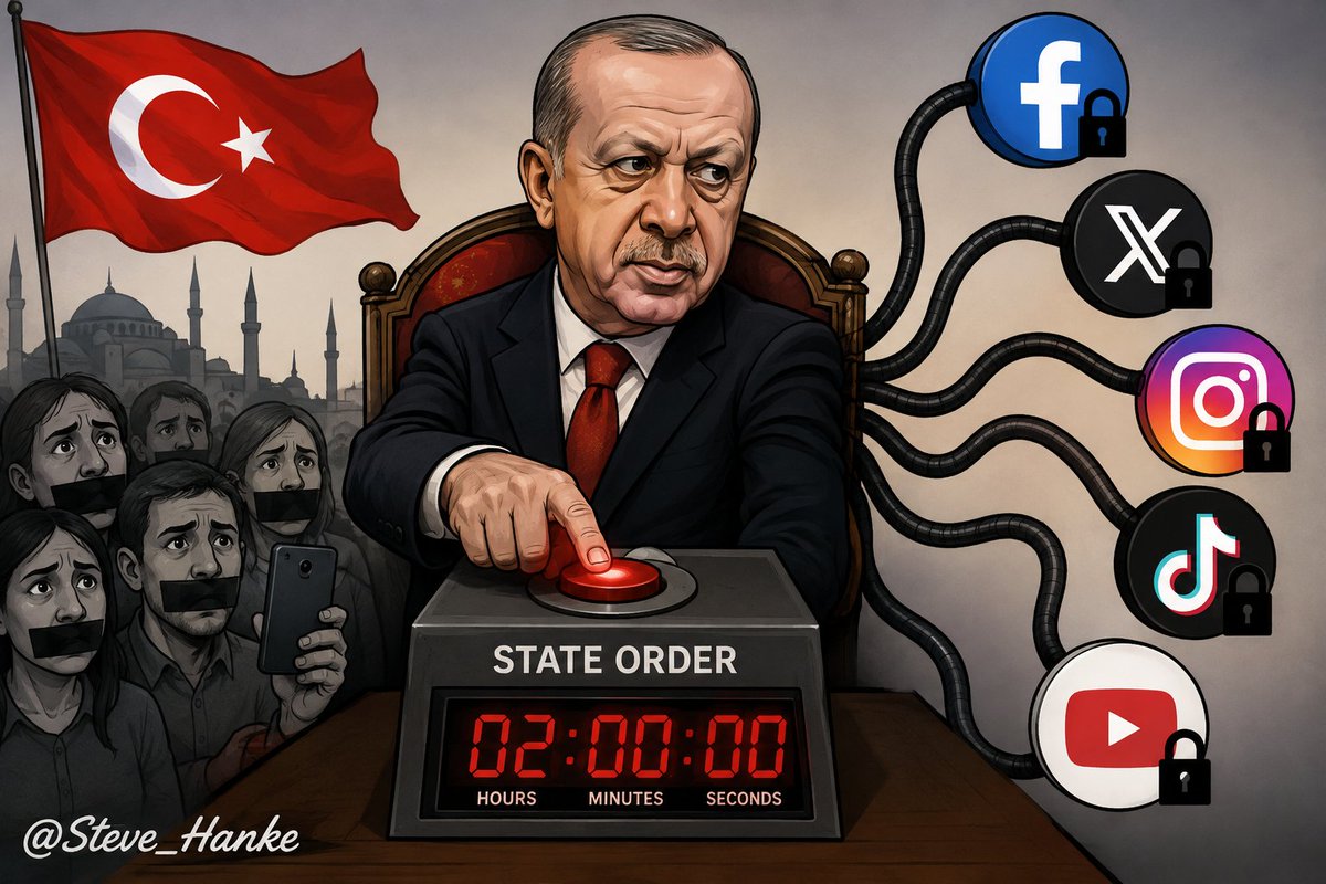 steve_hanke's tweet photo. #TurkeyWatch🇹🇷: Turkey's new cyber law will shift digital oversight powers directly to President Erdoğan's office. Under the law, social media platforms must comply with Erdoğan's orders within 2 hours.

ERDOĞAN = NO OPPOSITION = NO PROBLEM. https://t.co/8pB20aZV5M