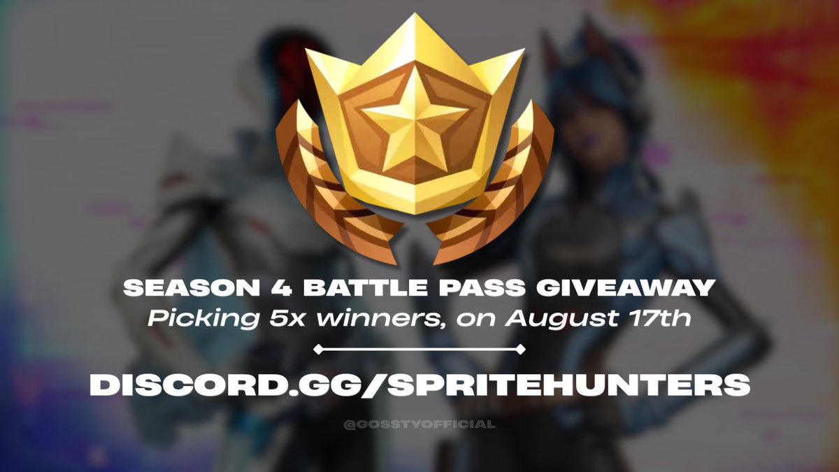 GosstyOfficial's tweet photo. SEASON 4 BATTLE PASS GIVEAWAY IN THE DISCORD! 🥳

How to register: Join the Discord, go to the “V-Bucks Giveaway” channel, and register from there. P.S. If you win and plan on getting the Battle Pass, we’ll give you a $10 Epic Gift Card. 🫶

JOIN NOW: https://t.co/3mDfkwHnVl https://t.co/zJNEKi42ZA