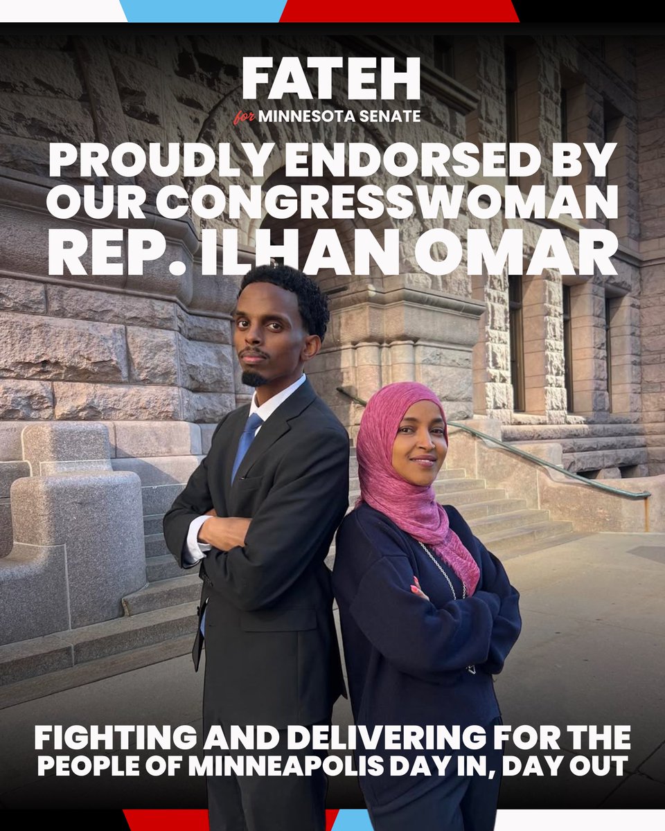 OmarFatehMN's tweet photo. I'm grateful to have the endorsement of our Congresswoman @IlhanMN.

She understands we need leaders who won’t fold under pressure.

Team Fateh &amp; @Team_Ilhan have been mobilizing the Southside to go vote! As Ilhan says, “Organized people beat organized money – every single time.�� https://t.co/WKCiwffzRV