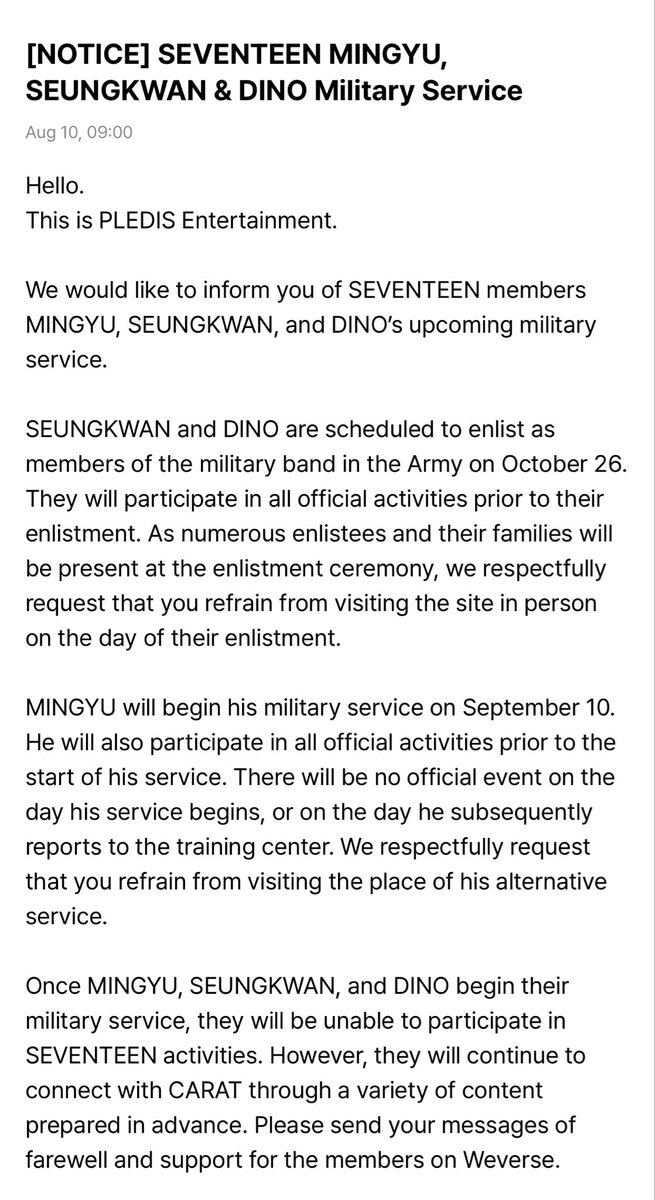 sounds_of_cheol's tweet photo. SEUNGKWAN, MINGYU, and DINO Military Service 

seungkwan and dino - October 26
mingyu - September 10 https://t.co/5RSyyxvXBq