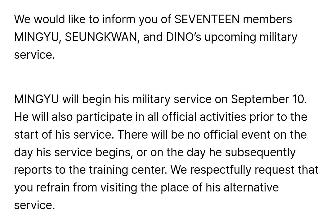 gyumedia's tweet photo. mingyu is set to enlist for alternative service on september 10, 2026 #민규 https://t.co/AfoVRmRrow