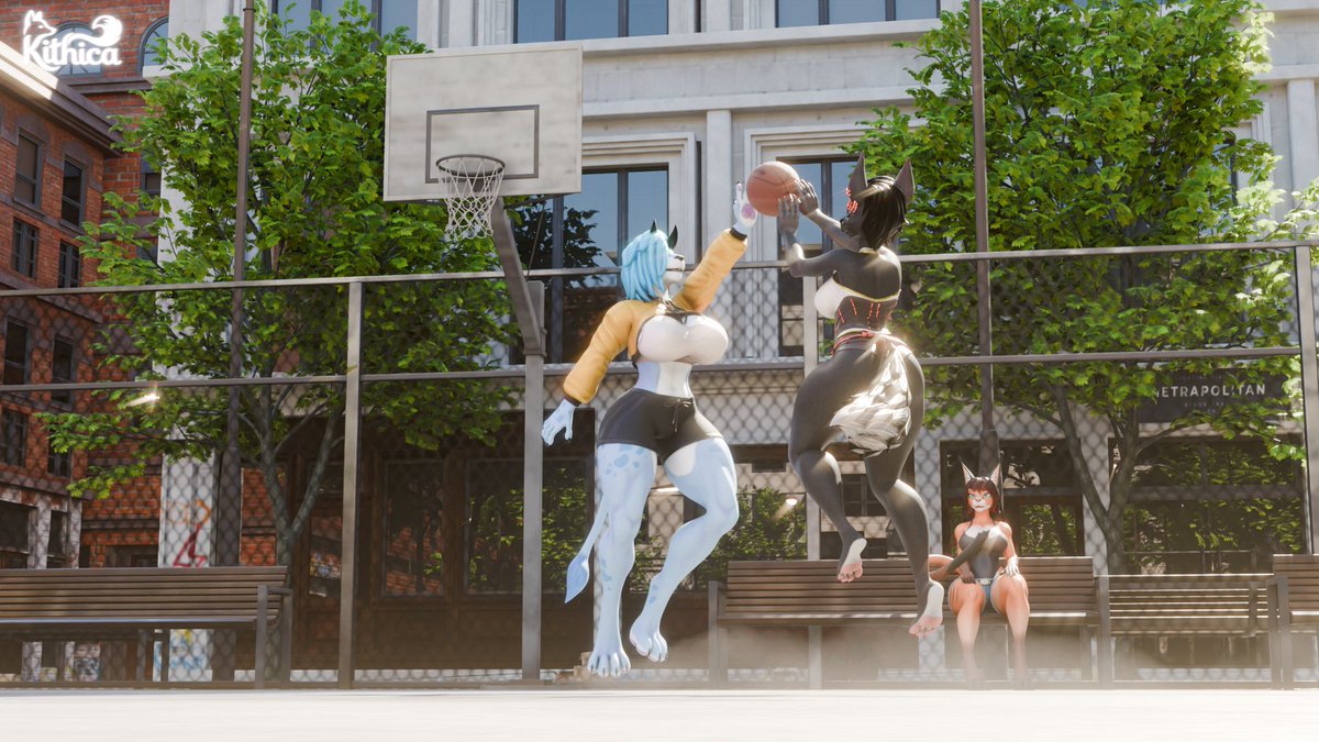KithicaVR's tweet photo. A long afternoon of basketball to unwind!

Kithica: @KithicaVR 
Reyess: @ReyessSchneider 
Kate: @ItsKeichii 
All models by: @MSplashDoggy 
Render by me. https://t.co/5k5qACItNe