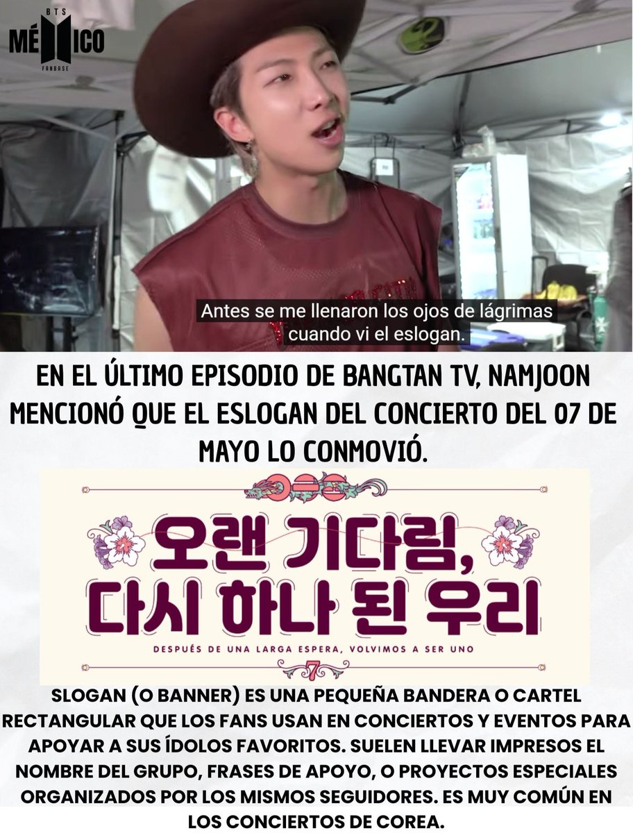 btsmexico_'s tweet photo. Queremos tomar un momento para agradecer y hacer un enorme reconocimiento a TODOS los fanprojects que se llevaron a cabo durante los tres días de conciertos. Cada detalle fue una muestra hermosa del amor puro que le tenemos a #BTS en México 💜🇲🇽

En el último episodio de BANGTAN TV, Namjoon nos regaló la prueba más linda: nos compartió que el eslogan lo conmovió hasta las lágrimas. Además, en el último día de concierto los chicos mencionaron que vieron cada uno de los eventos que ARMY de México preparó con tanto cariño 💜✨ lo hicieron increíble.

“Después de una larga espera, volvimos a ser uno.” 🌸

¡Misión cumplida, ARMY! Gracias a cada persona que apoyó, sumó su granito de arena y levantó su banner con orgullo.

#BTSMexico #ARMY #BTSFanproject #Namjoon