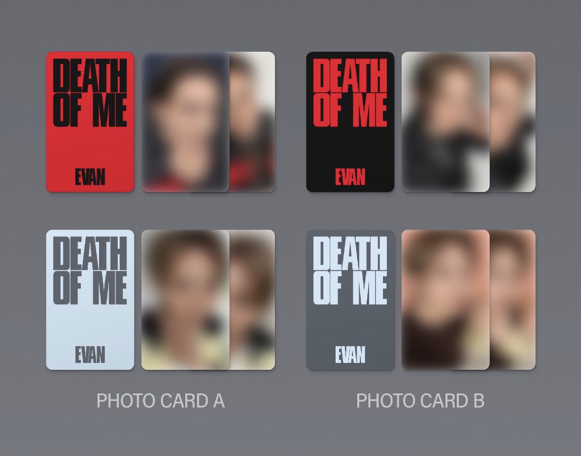 EVANPOPBASE's tweet photo. Photocards for all versions of DEATH OF ME  

#에반 #EVAN #희승 #HEESEUNG https://t.co/RHj8sAppKu