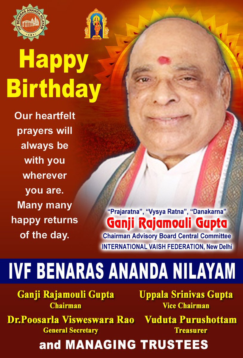 ivf_ts's tweet photo. Happy birthday 🎂🎈 @vaish_ivf National Advisory Board Chairman Shri Ganji Rajamouli Guptha Ji
- IVF Ananda Nilayam Banaras 
-Vasavi Ananda Nilayam Tirupathi https://t.co/axpQqbYXpv