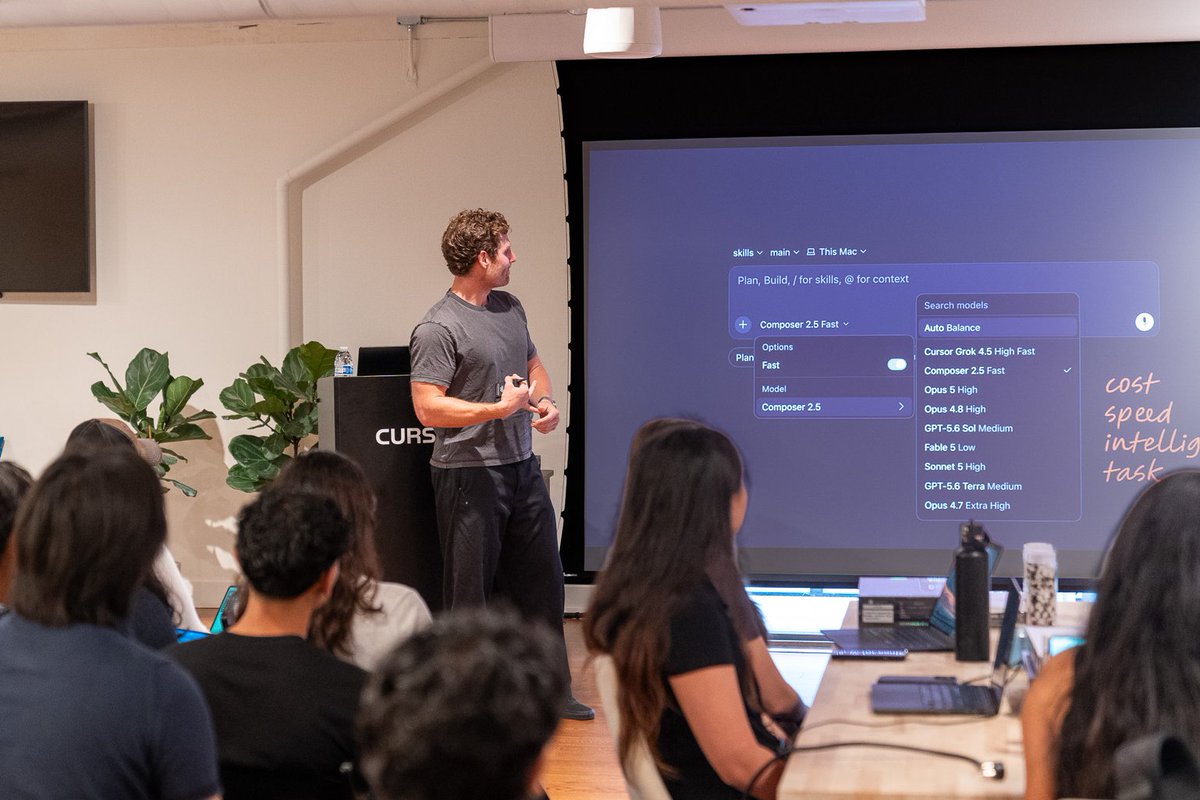 sahitid_'s tweet photo. what an amazing opportunity to be a part of this workshop by @mattyp this weekend at @cursor_ai

wanted to highlight the timeline shown a slide:
2022 → autocomplete
2023 → inline edits
2024 → agentic coding

2025 → agents everywhere
2026 → cloud agents on always-on VMs, ???

top half took 3 years, but bottom half took less than one

soon the hard part isn't what agents can write, but it's what they're allowed to touch