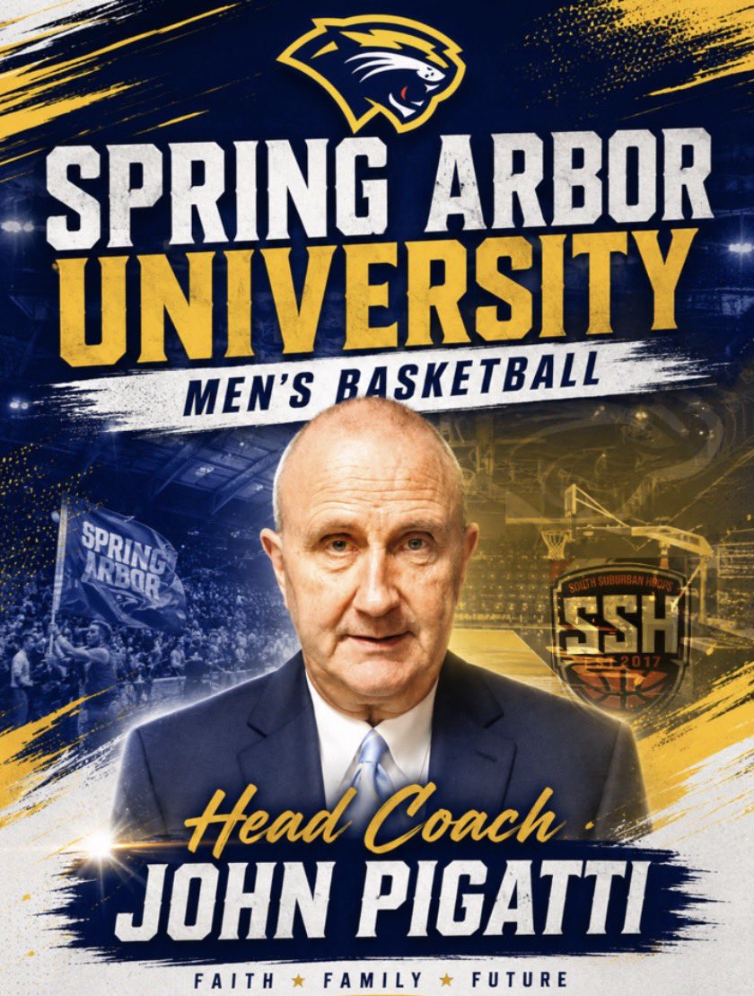 ssuburbanhoops's tweet photo. 🚨🏀 SPRING ARBOR UNIVERSITY WELCOMES A LEGEND! 🏀🚨

Spring Arbor University just landed one of the South Suburbs of Illinois’ all-time greats — Coach John Pigatti! 💙💛

After a brief retirement, the NJCAA Hall of Famer couldn’t stay away from the game. And honestly… we can’t blame him! 😂

Spring Arbor recognized what the South Suburbs have known for YEARS — Coach P is built different. 🔥

📈 572 Career Victories
🏆 NJCAA National Champion
💪 85% Career Winning Percentage
🎓 100+ Players Advanced to 4-Year Schools
🏅 20+ Years of Coaching Excellence
👑 NJCAA Hall of Fame

Spring Arbor University is getting more than a basketball coach — they’re getting a teacher, leader, winner and LEGEND.

From South Suburban College to Michigan, the next chapter begins… and we already know Coach P is going to leave his fingerprints all over it. 💯

Regardless of where his journey takes him, Coach Pigatti will FOREVER be one of ours. ❤️

And yeah… WE’RE FREAKING PROUD! 🔥💯

Congratulations, Coach P!
Continued blessings on the next chapter. Go make some more history! 🏀🏆💙💛

#CoachPigatti #SpringArborUniversity #SouthSuburbanBasketball #NJCAAHallOfFame #Legend #CollegeBasketball #BasketballFamily #SouthSuburbs #GoCougars #NextChapter