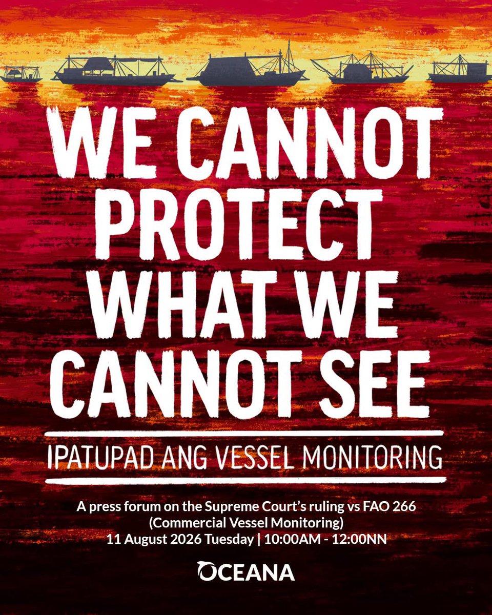 oceana_ph's tweet photo. Pinawalang-bisa ng Korte Suprema ang Fisheries Administrative Order No. 266 (FAO 266), ang regulasyong nagpapatupad ng Vessel Monitoring Measures (VMM).

📌 Join us on Zoom: https://t.co/AU5maRganI
🔴 LIVE on Facebo https://t.co/tTzFZjsEGK