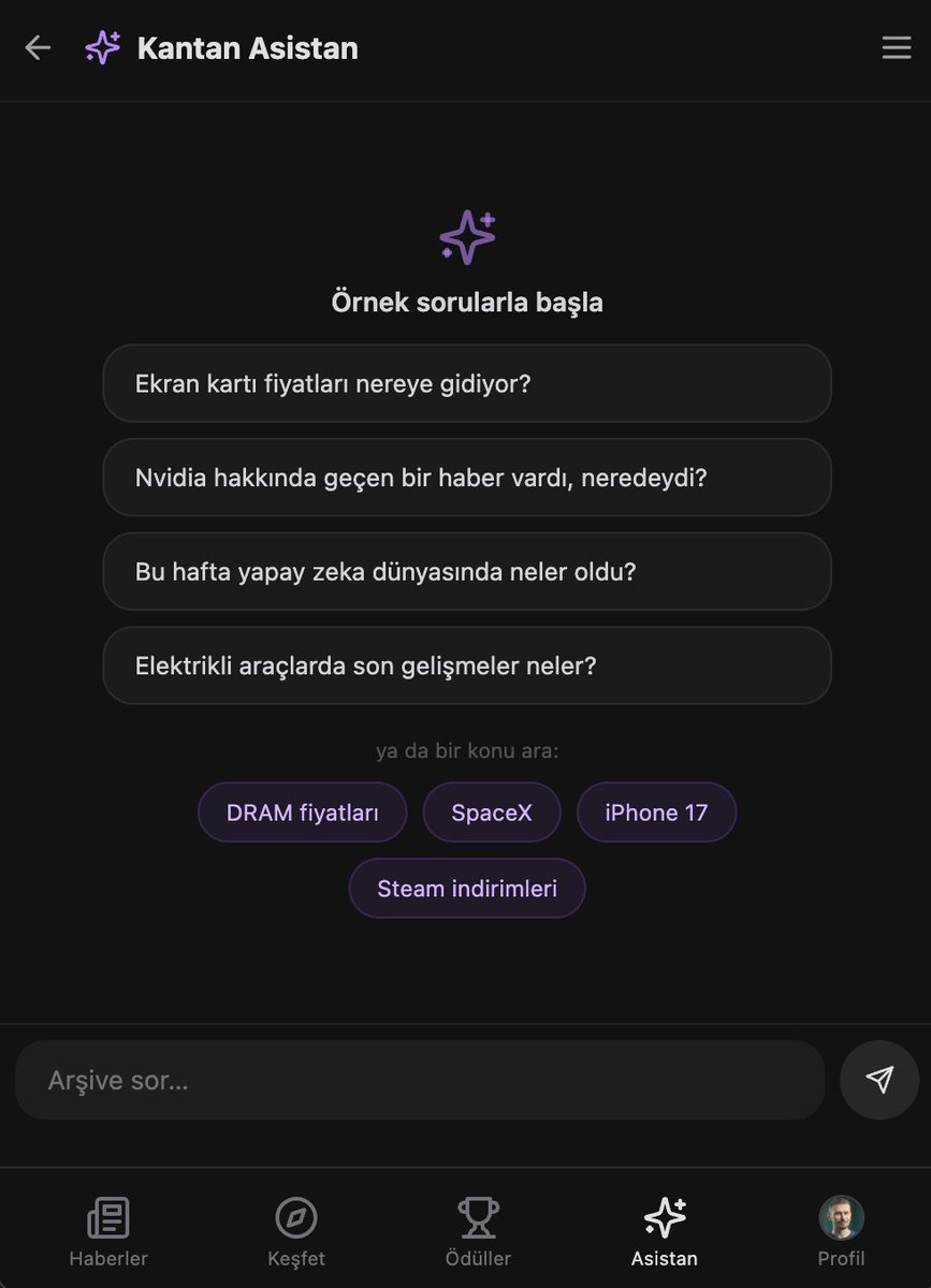 mesutcevik's tweet photo. https://t.co/gDwLiaGDQV için geliştirdiğim AI Asistanı denediniz mi? Teknoloji, Bilim, Oyun gibi yüzlerce farklı kategoride haber arşivindeki binlerce haberi tarayarak çıkarım yapabiliyor. Size gündem hakkında yorumlar sunuyor.

Bu bir chatbot değil, veri arşivini tarayan ve çıkarım yapan yardımcı bir araç.

Tüm süreç QWEN 3.6 35B modeliyle M3 Ultra Mac Studio üzerinde çalışıyor. 

İtiraf edeyim yük altında, bırakın yüzlerce kişiyi onlarca kişiye nasıl hizmet verir hiçbir fikrim yok :D

Boş vaktinizde denerseniz teste yardım etmiş olursunuz.