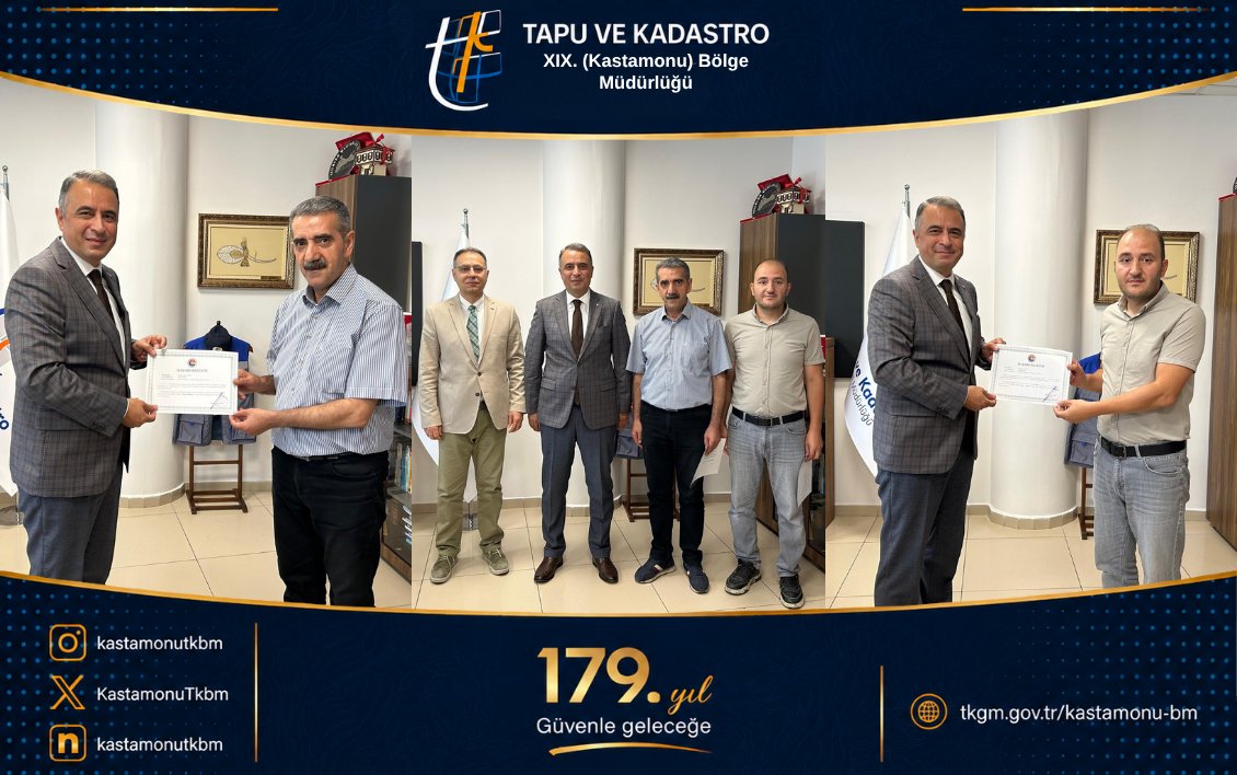 KastamonuTkbm's tweet photo. Karabük Kadastro Müdürlüğü personeli Mahmut BUTANRI ve Tacettin YAZICI'ya Karabük Valisi Sayın Oktay ÇAĞATAY tarafından verilen başarı belgelerini Vali Yardımcısı Sayın Kerem Süleyman YÜKSEL takdim etmiştir.
https://t.co/bowWIjwSBp https://t.co/Egq6iwecQV