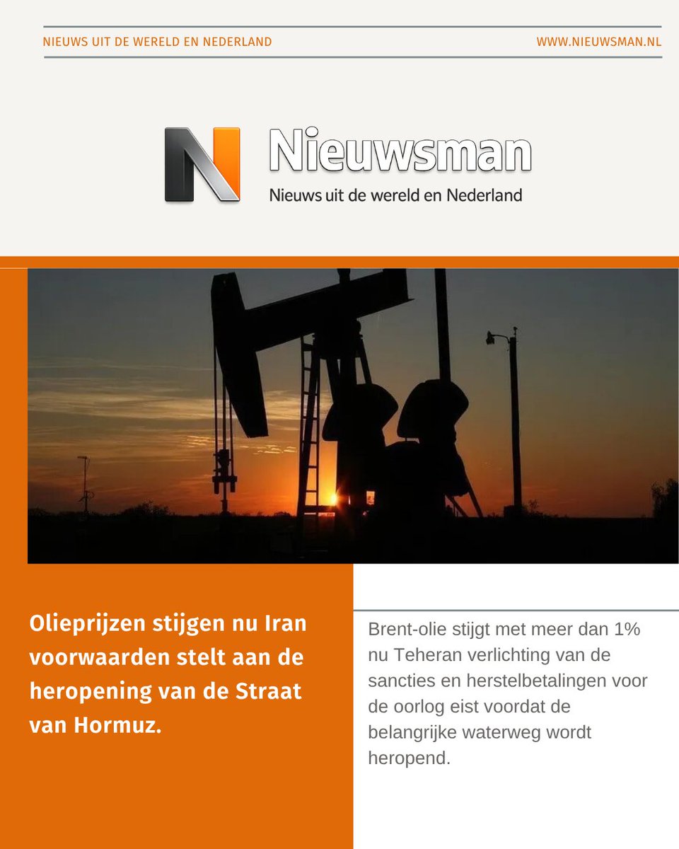 Nieuws_man's tweet photo. Olieprijzen stijgen nu Iran voorwaarden stelt aan de heropening van de Straat van Hormuz. https://t.co/nSPSGlM04B