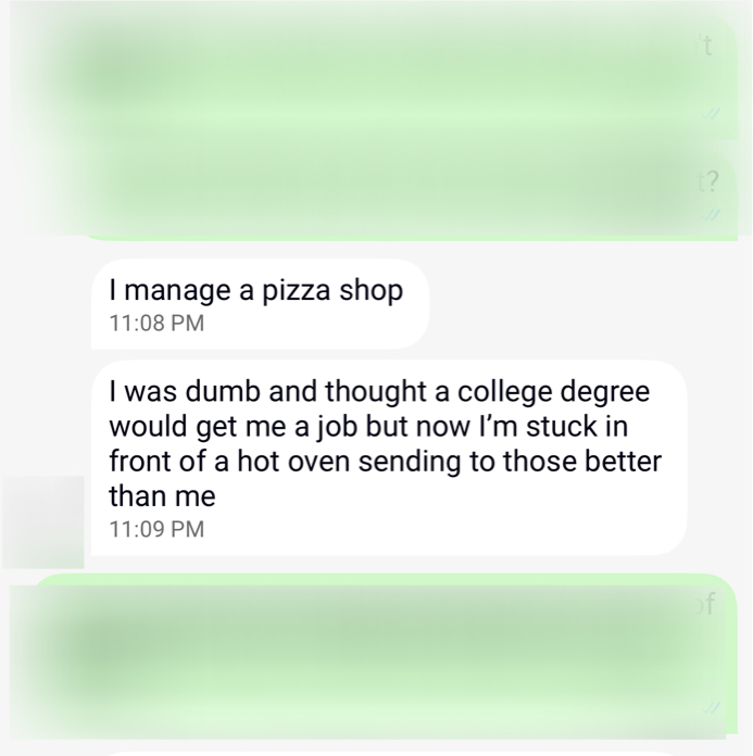 dommemslila's tweet photo. 𝗘𝘅𝗽𝗲𝗰𝘁𝗮𝘁𝗶𝗼𝗻: Graduate college &amp; get a high paying white-collar job 

𝗥𝗲𝗮𝗹𝗶𝘁𝘆: Graduate college, stand in front of a hot oven all day and send wages to Goddess Lila https://t.co/dDVMxowi0P