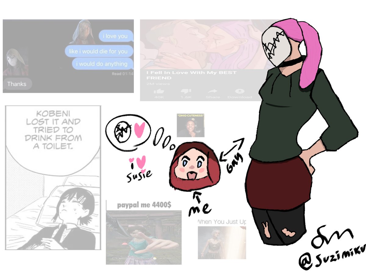suzimiku's tweet photo. first drawing im actually proud of!!! i love u susie lavoie ignore all the extra images i needed to fill the space #susielavoie #susiedbd #thelegion #dbdfanart https://t.co/w1UvcN3zAU