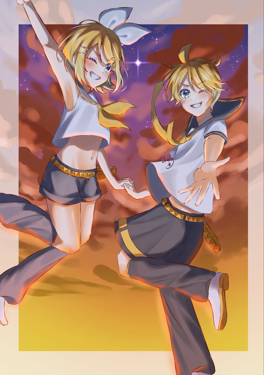 magurone0928's tweet photo. 昔描いた鏡音🍊🍌 https://t.co/LZmeyFOASn