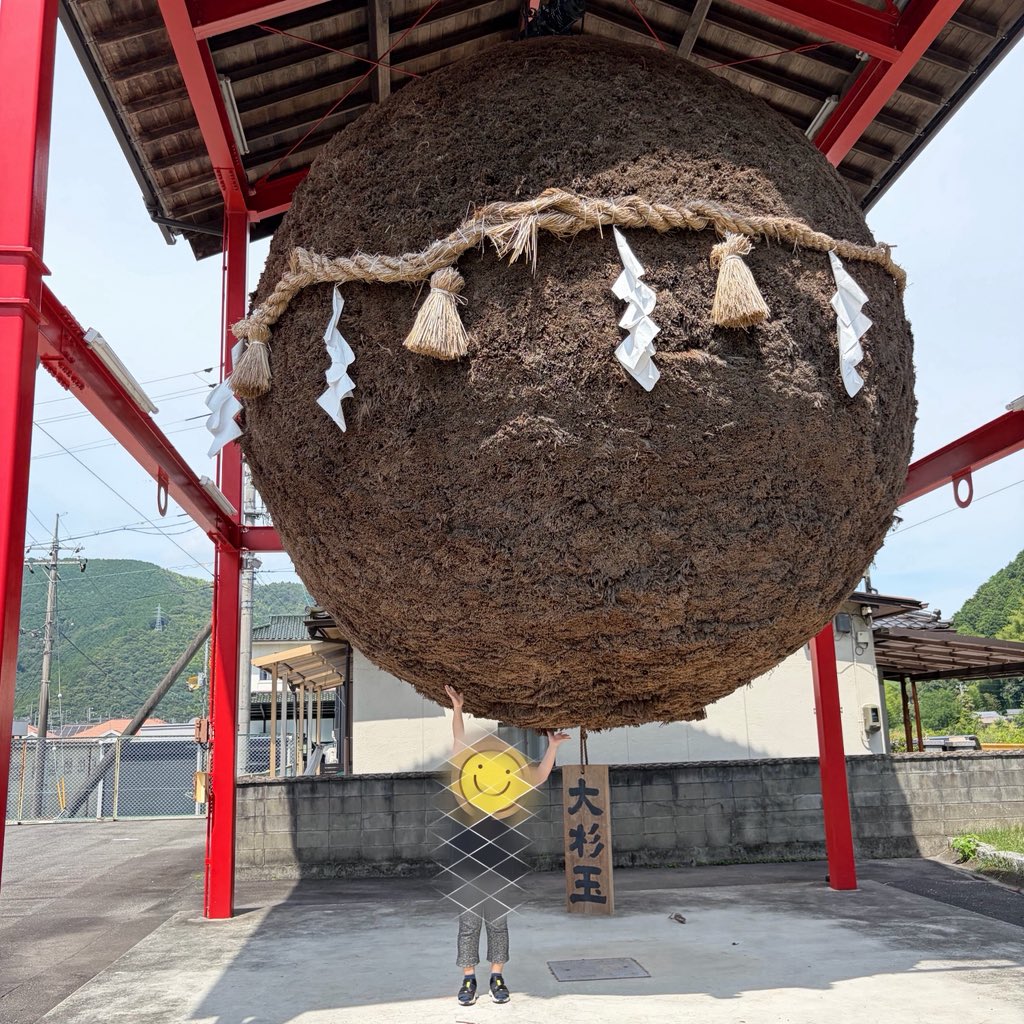 maamaaming's tweet photo. 観光しました-2
新岩国の酒蔵にて🍶
#日本一の大杉玉 
持ち上げさせてもらいまさした😄
ありがとうございました🍀 https://t.co/oFTQXmSOEC