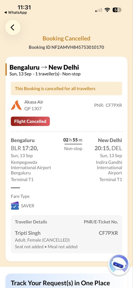 tripti18singh's tweet photo. Paid ₹1106 extra for Zero Cancellation / Full Refund on @MakeMyTrip, cancelled the ticket 1 month before travel, but ₹1306 was still deducted. Received ₹8026 out of ₹9332
Booking ID: NF2AMVHB45753010170
PNR: CF7PXR
Please review and process full refund. @MMTSupport @AkasaAir https://t.co/nvqhlW7Pzy