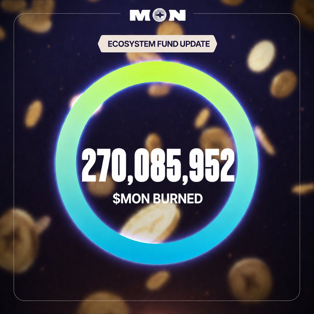 monprotocol's tweet photo. Mon Protocol Ecosystem Fund Update 

We would like to inform that we have executed a further burn of 270,085,952 $MON.

The tokens burned in this transaction represent the entire Vested Ecosystem Fund allocation. https://t.co/udPEDKHPum