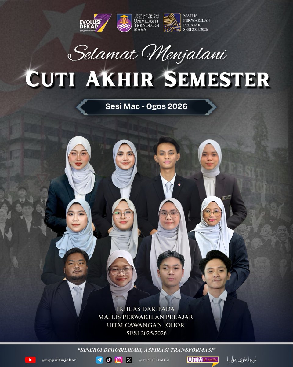 mppuitmcj's tweet photo. SELAMAT MENJALANI CUTI AKHIR SEMESTER SESI MAC - OGOS 2026] https://t.co/h2LnyZG34X