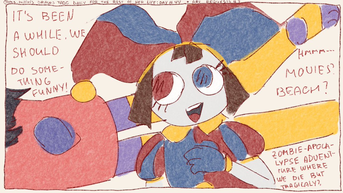 MsMiliris's tweet photo. Drawing TADC daily for the rest of my life: DAY 44 (late post because I have no electricity)

1/3

#TADC #TheAmazingDigitalCircus #Jax #TransfemJax #Pomni #FunnyBunny #Ragatha https://t.co/Yxk4lJvXtl