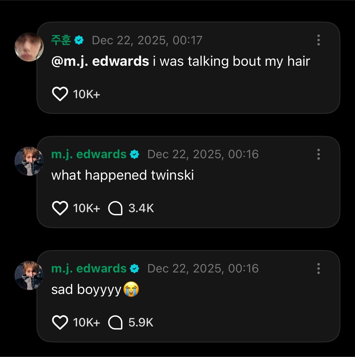eomakaze's tweet photo. masih jadi postingan dan replyan weverse paling lucuuunya jjutin 😭 https://t.co/IWpJ868Sqs