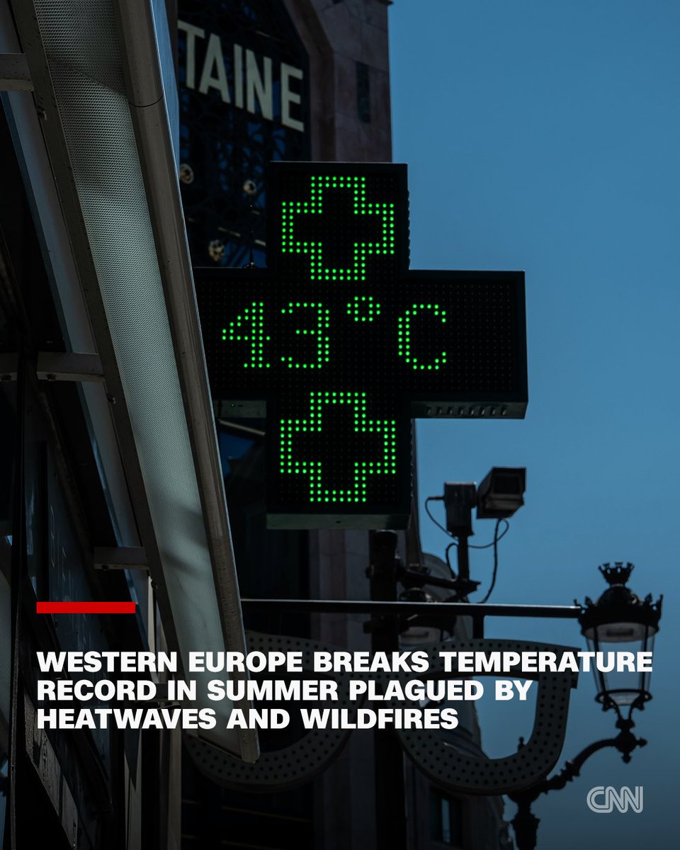 CNN's tweet photo. The first two months of summer in western Europe have been the hottest on record, the European Union's climate monitor said Monday, as the continent grapples with devastating wildfires and braces for yet another heatwave. July was also the hottest month ever logged for the world's non-polar oceans, the Copernicus climate change service said, putting sea life and coastal communities at risk. https://t.co/PqUea4qjIX