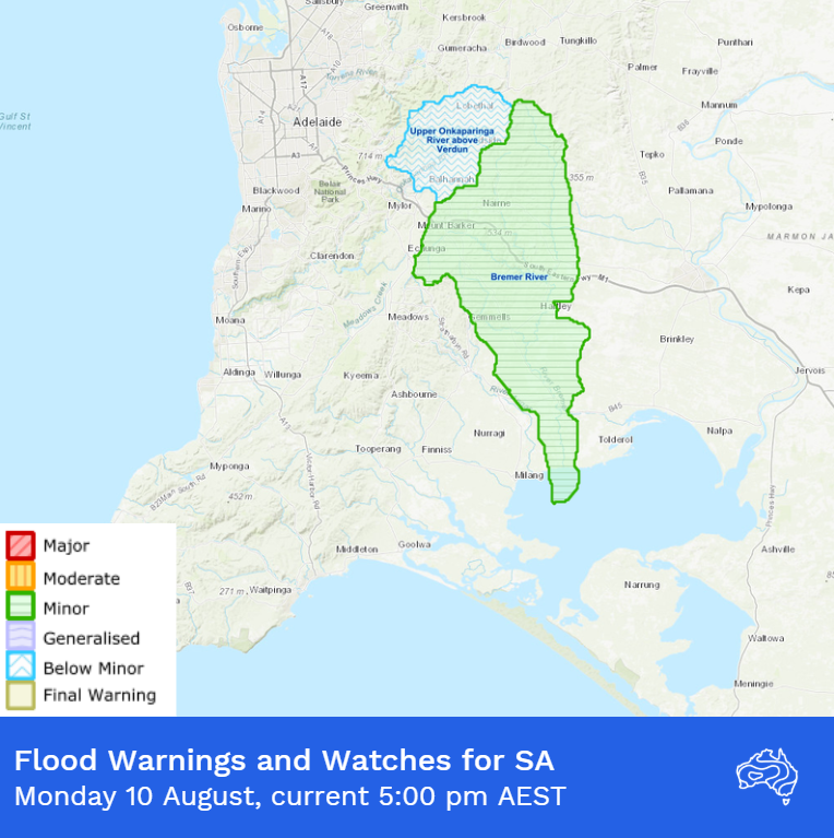 BOM_au's tweet photo. Several flood warnings have been updated this afternoon across northern and eastern #Victoria and the #AdelaideHills.   

Rainfall has eased across #SouthAustralia and is expected to ease from the west across #Vic this evening. 

Latest: https://t.co/jlOoTZL1iF https://t.co/N59ksano8z