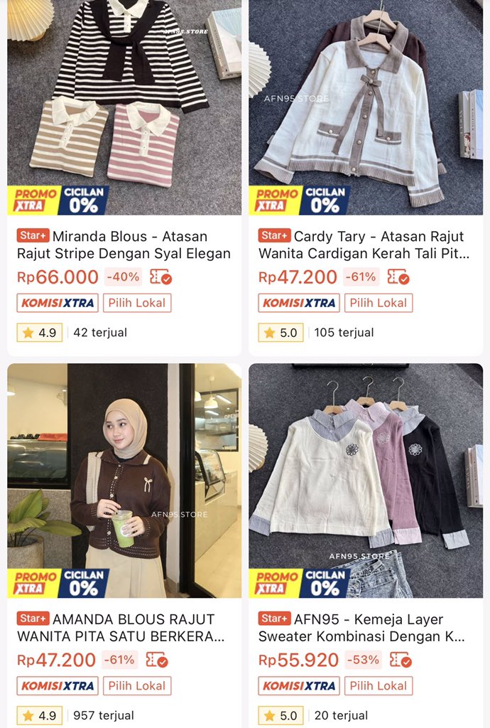 dsftrn_'s tweet photo. INI APAA GA RUGI YAA🤯
Nemuin cardigan sama blouse knitt dalam satu store yang semurah ini mahh bukan lagi seporsi kemenangan lagi tapi se emberr kemenangan😭❤️✨ https://t.co/hq5GXQ0qJK