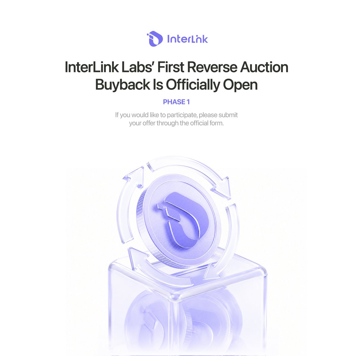 inter_link's tweet photo. PHASE 1 | INTERLINK LABS’ FIRST REVERSE AUCTION BUYBACK IS OFFICIALLY OPEN 

Following approval from the InterLink Foundation @itl_fdn , @inter_link Labs is officially launching its first Reverse Auction Buyback.

This first buyback is being conducted as part of the upcoming First 10 Million Linkers Celebration Program, with repurchased ITL intended to support community rewards and special activities dedicated to the first 10M Linkers.

⏰ PHASE 1 TIMELINE
Phase 1 will remain open for two week, starting today and ending on:
August 24, 2026 at 23:59:00 UTC

During this period, ITL holders who wish to participate may submit their offers through the official Reverse Auction Buyback form.

How It Works

1. Submit Your Offer
Enter the amount of ITL you want to sell and your asking price per ITL.

2. Deposit 0.1 ITL
Send 0.1 ITL to the official InterLink Labs Treasury wallet to verify your submission and prevent spam.

If your offer is not selected, the 0.1 ITL deposit will be fully refunded.

3. Submit Your Information
Provide your deposit TxHash and BEP20 USDT wallet address.

4. Reverse Auction Selection
After the submission period ends, @inter_links will review all offers and prioritize the most competitive prices based on the available treasury budget.

Selected participants will receive USDT directly to their submitted BEP20 wallet.

What Happens to the Repurchased ITL?

The repurchased ITL will be distributed as part of the upcoming First 10 Million Linkers Celebration Program. Any remaining ITL will be permanently burned.

⚠️Please carefully verify all information before submitting the form.

🔗Submit here: https://t.co/3KYFpINGUc

#InterLink #ITLG #ITL #WeAreTheFirst10MLinkers