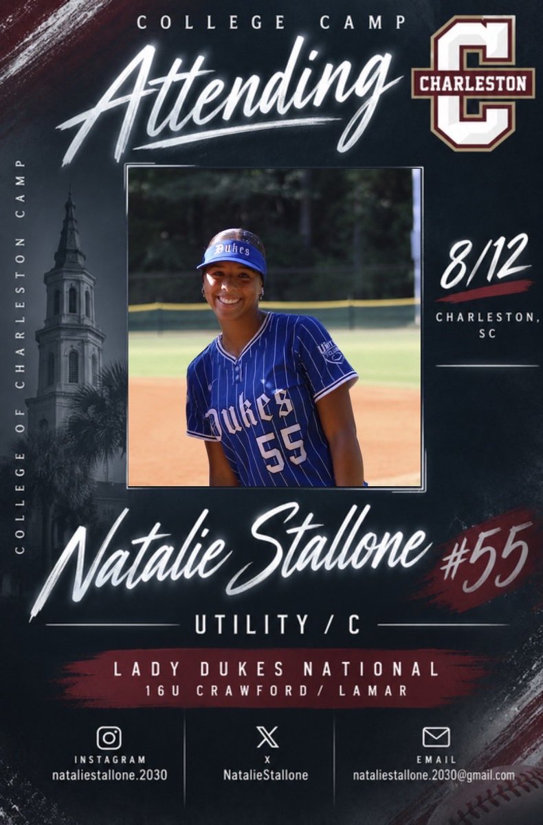 NatalieStallone's tweet photo. Excited to attend @CofCSoftball prospect camp on August 12th! Excited for this opportunity!
@LDNCrawford 
@ladydukeselite https://t.co/QCsIiewrpE