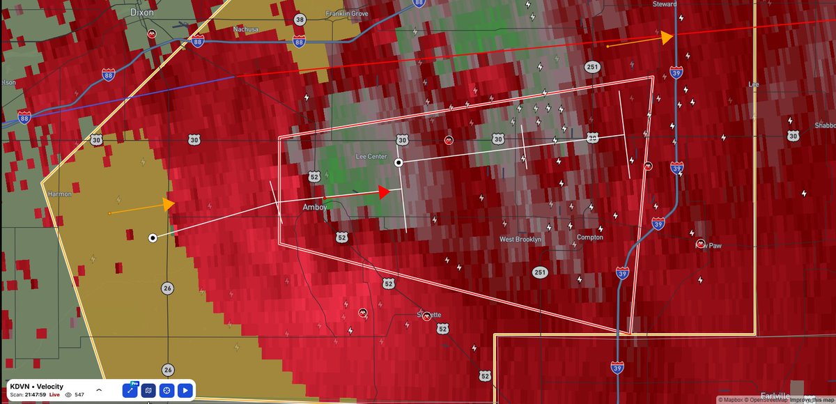 OfficialNHTRC's tweet photo. * Tornado Warning for...
  Southeastern Lee County in north central Illinois...

* Until 1030 PM CDT.

* At 948 PM CDT, a severe thunderstorm capable of producing a tornado
  was located over Amboy, moving east at 25 mph.
#ILwx https://t.co/lSpGlQIZCQ