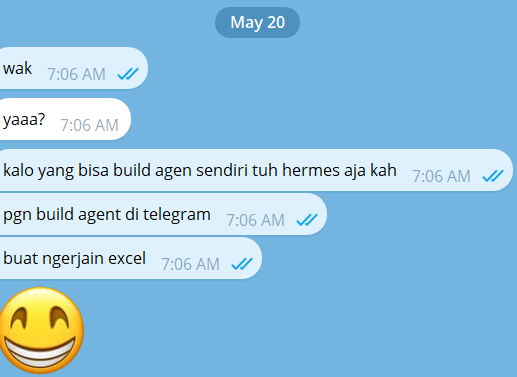 boahamncook's tweet photo. nihhh bulan MEI gue masih belom coba hermes sama sekali. Bahkan ngoding pun nanya AI di ss kirim gitu terus. Pas udah tau Hermes behhhhhhhhhhhhhhh gelakk sih langsung ez semua urusan hidup wkkwkw

awalnya pake codex dan claude code dulu.. itupun bertahap. Ilmu di X gak kaleng-kaleng. Gua yang Februari 2026 itu masih pake sebatas chatbot doang, udah bisa memahami cara kerja AI lebih dalam. Ini yang gue maksud privellege kalian main X dibanding yang lain.