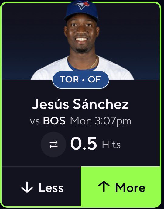 pickfinderapp's tweet photo. ⚾️MLB POTD⚾️ 

📈Jesus has not only cashed this 5/6 times H2H this season while getting 2+ plate appearances but he’s also favored to go over this by -185 on FanDuel and 55% overall which is amazing +EV.

❤️ IF TAILING OUR MLB HIT RATE HAS BEEN OVER 75%💰 https://t.co/Km4iULz14Q