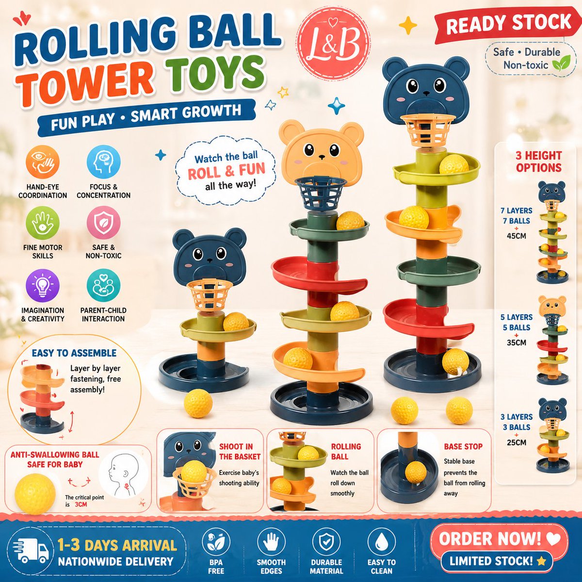 LavernRamirez's tweet photo. 🛒 [SHOP NOW] https://t.co/mBfGx2YgT9
🎯 Watch it roll, drop &amp; score! 🧸✨ Fun play that keeps little hands busy while building focus &amp; coordination. Ready stock! 💕

#RollingBallTower #BabyToys #KidsToys #EducationalToys #ToddlerToys #LearningThroughPlay #ShopeeFinds https://t.co/yigu9vIVUZ