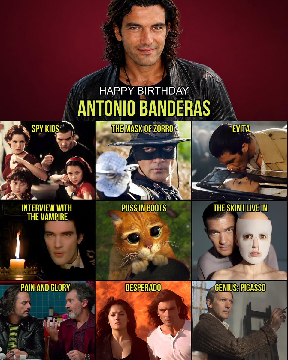 oniichanph's tweet photo. Happy 66th birthday to Antonio Banderas 🎂

Zorro. El Mariachi. Puss in Boots. Three completely different characters, yet all became unforgettable with Antonio Banderas behind them.

For decades, Banderas has brought an unmistakable charisma to the screen, whether he is wielding Zorro’s sword, walking into danger as El Mariachi, making audiences laugh as Gregorio Cortez, or stealing scenes as the fearless Puss in Boots. His career also reached another high point with Pain and Glory, which earned him his first Academy Award nomination for Best Actor.

Some of his most notable roles include:
Puss in Boots (Shrek / Puss in Boots franchises)
Alejandro Murrieta / Zorro (The Mask of Zorro / The Legend of Zorro)
El Mariachi (Desperado / Once Upon a Time in Mexico)
Gregorio Cortez (Spy Kids franchise)
Armand (Interview with the Vampire)
Salvador Mallo (Pain and Glory)
Che (Evita)
Dr. Robert Ledgard (The Skin I Live In)
Pablo Picasso (Genius: Picasso)

Few actors can move from masked hero to gunslinger to swashbuckling cat and make every character feel unmistakably their own. Happy 66th birthday to Antonio Banderas, and to a career filled with characters audiences continue to love. 🎉🐱⚔️"