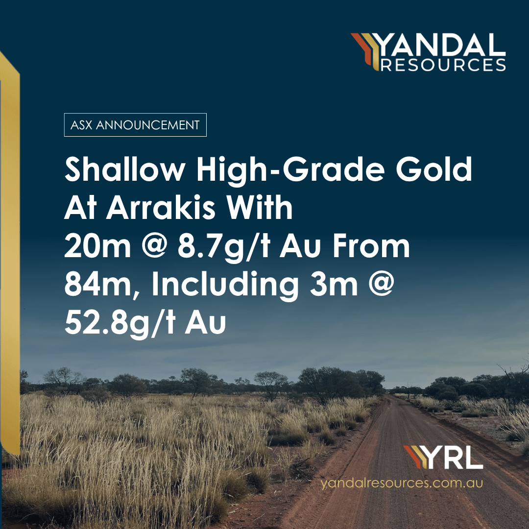 YandalResources's tweet photo. Yandal Resources (ASX:YRL) reports further high-grade gold at Arrakis: 20m @ 8.7g/t Au from 84m, incl. 3m @ 52.8g/t Au - the highest-grade intercept to date at the IWB Gold Project

Read the full ASX Announcement here: https://t.co/fARDMCX2Lx

#ASX #Gold #Exploration

#YRL https://t.co/eNZ0OFouh0