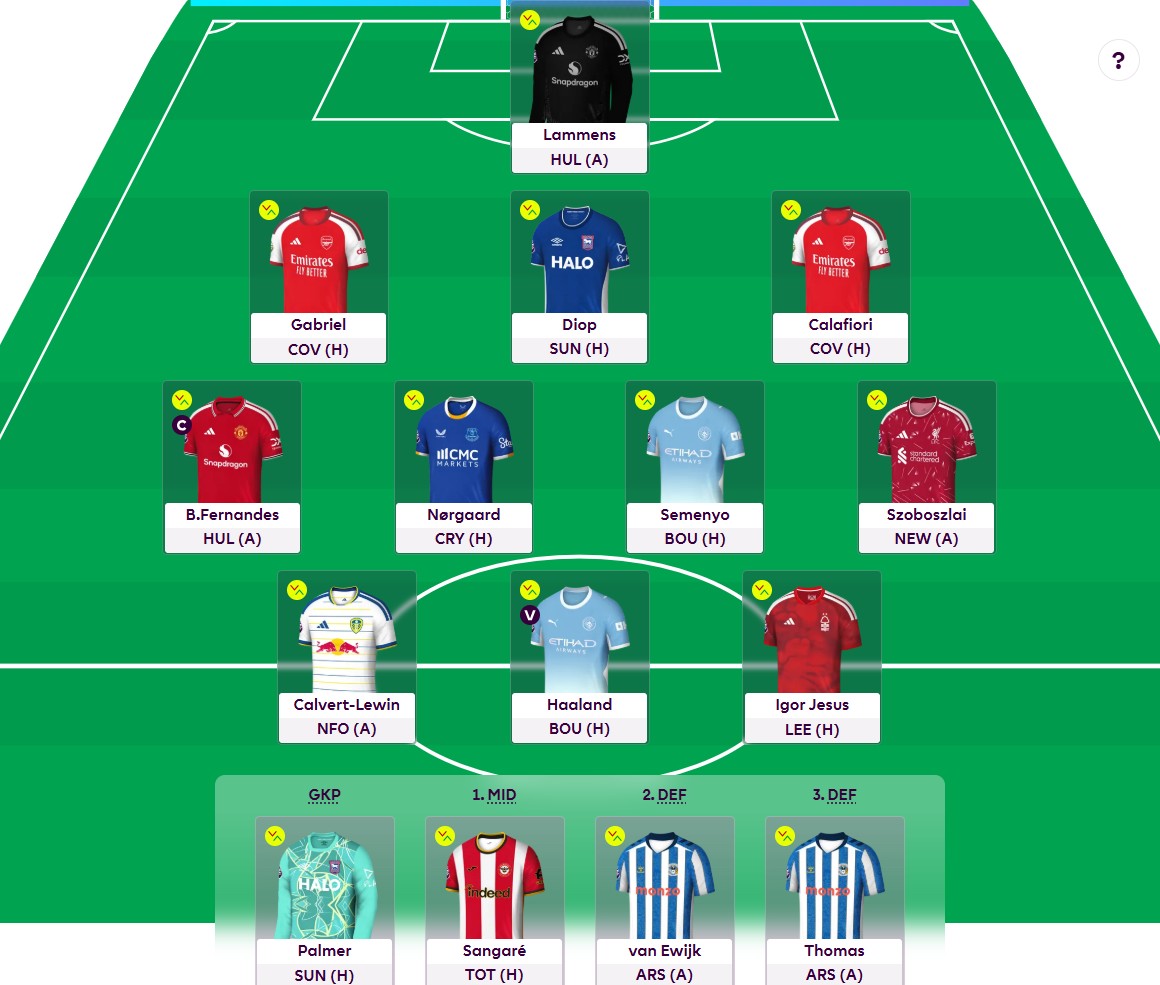 Tim_Carrier's tweet photo. Has anyone considered a #FPL team with Haaland, Bruno and Gabriel?

I don't know if I'm brave enough to go with it, but it seems like there's enough good cheap options to at least consider it this season.

Here's my take. Semenyo could be downgraded to upgrade the defence. https://t.co/nOfASWz0Zx