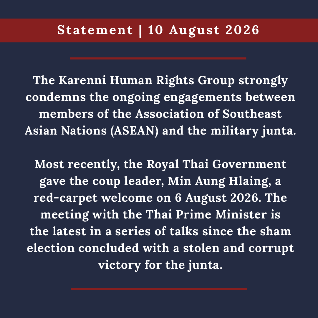 KarenniHR's tweet photo. Statement: The Karenni Human Rights Group (KnHRG) strongly condemns the ongoing engagements between members of the Association of Southeast Asian Nations (ASEAN) and the military junta.

👉See in Full: https://t.co/qZoO4kYrvN https://t.co/CAXE2tn3el