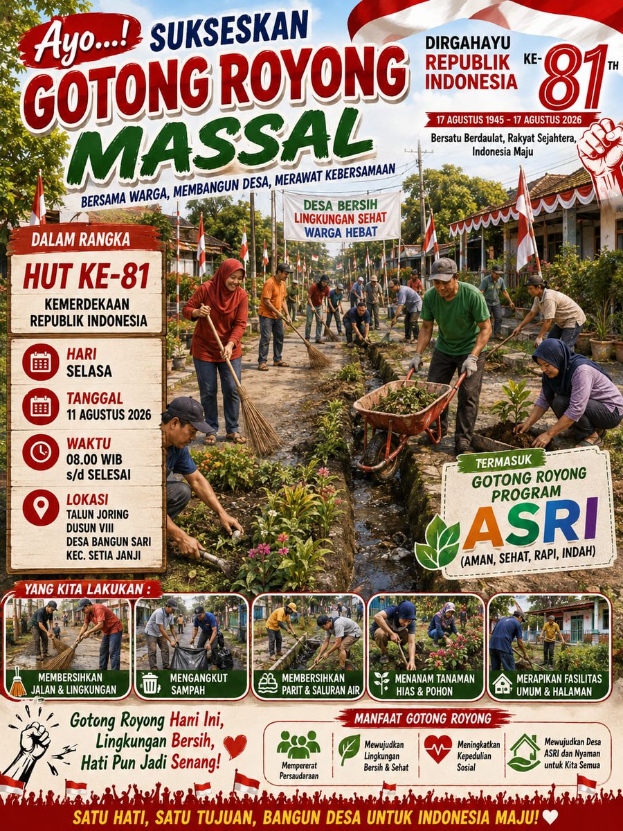 KecSetiaJanji's tweet photo. 🇮🇩🔥 **SETIA JANJI, SAATNYA KITA TURUN TANGAN!** 🔥🇮🇩

**Kemerdekaan bukan hanya untuk dirayakan…
tetapi juga untuk diwujudkan melalui kebersamaan!** https://t.co/mT8J04NolN